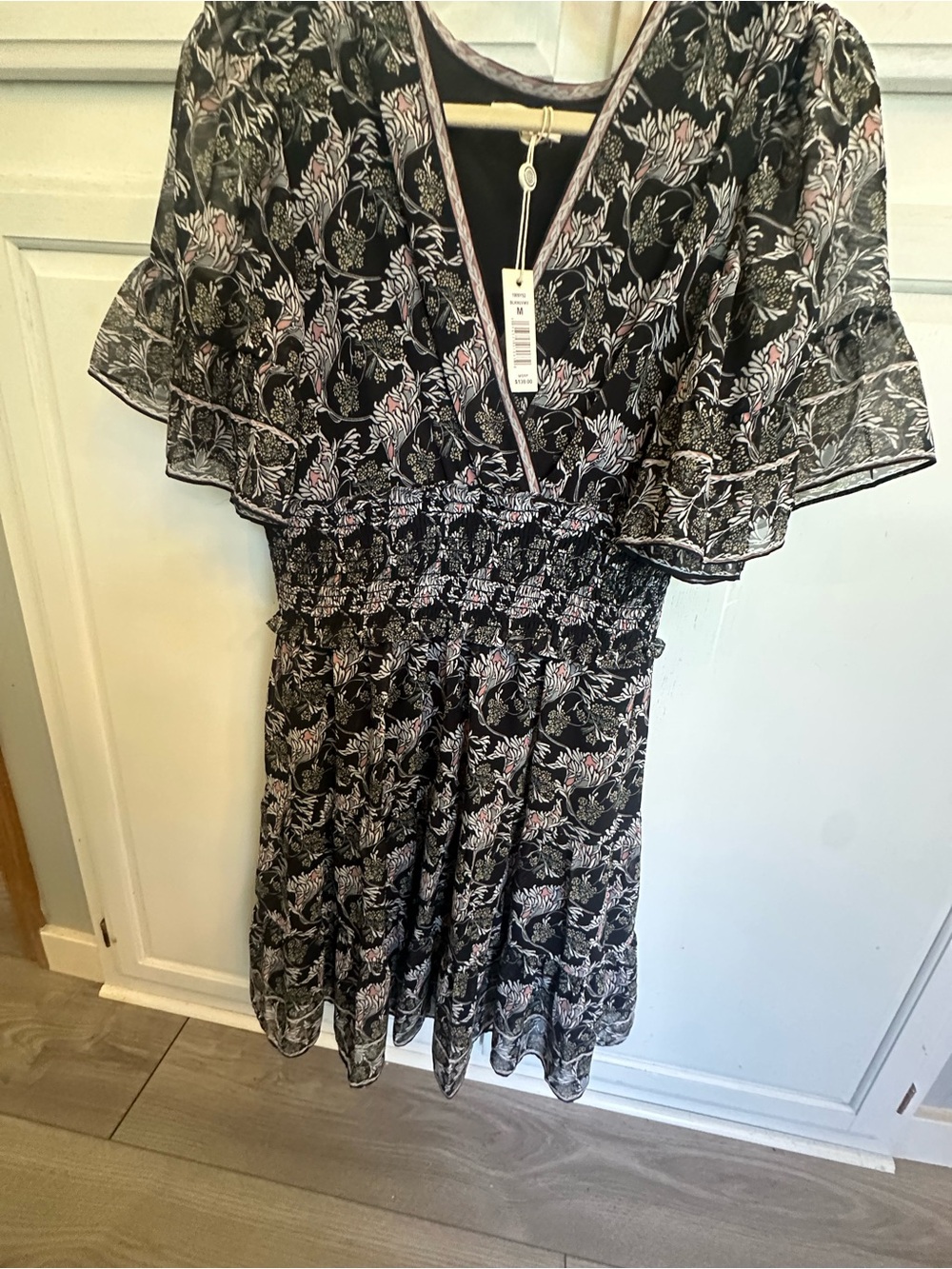 Max Studio Black Midi Dress with Pink Floral Print